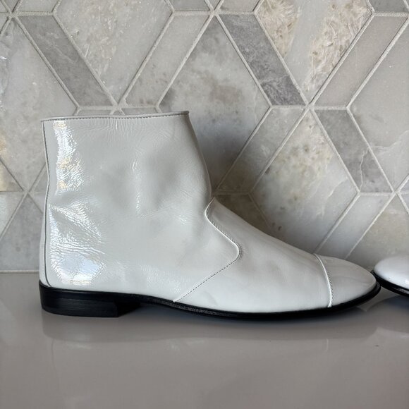 Jeffree Campbell Size 7.5 Patent White Ankle Boot Zipper Black Sole Gretta - Picture 5 of 12